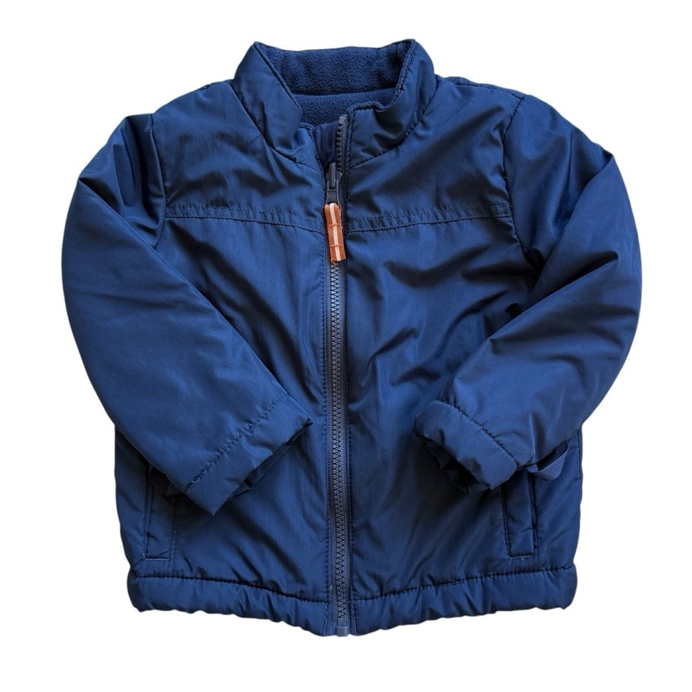Cat & Jack Puffer Jacket Toddler Boys 3T Navy Blue Fleece Lined Full Zip Warm
